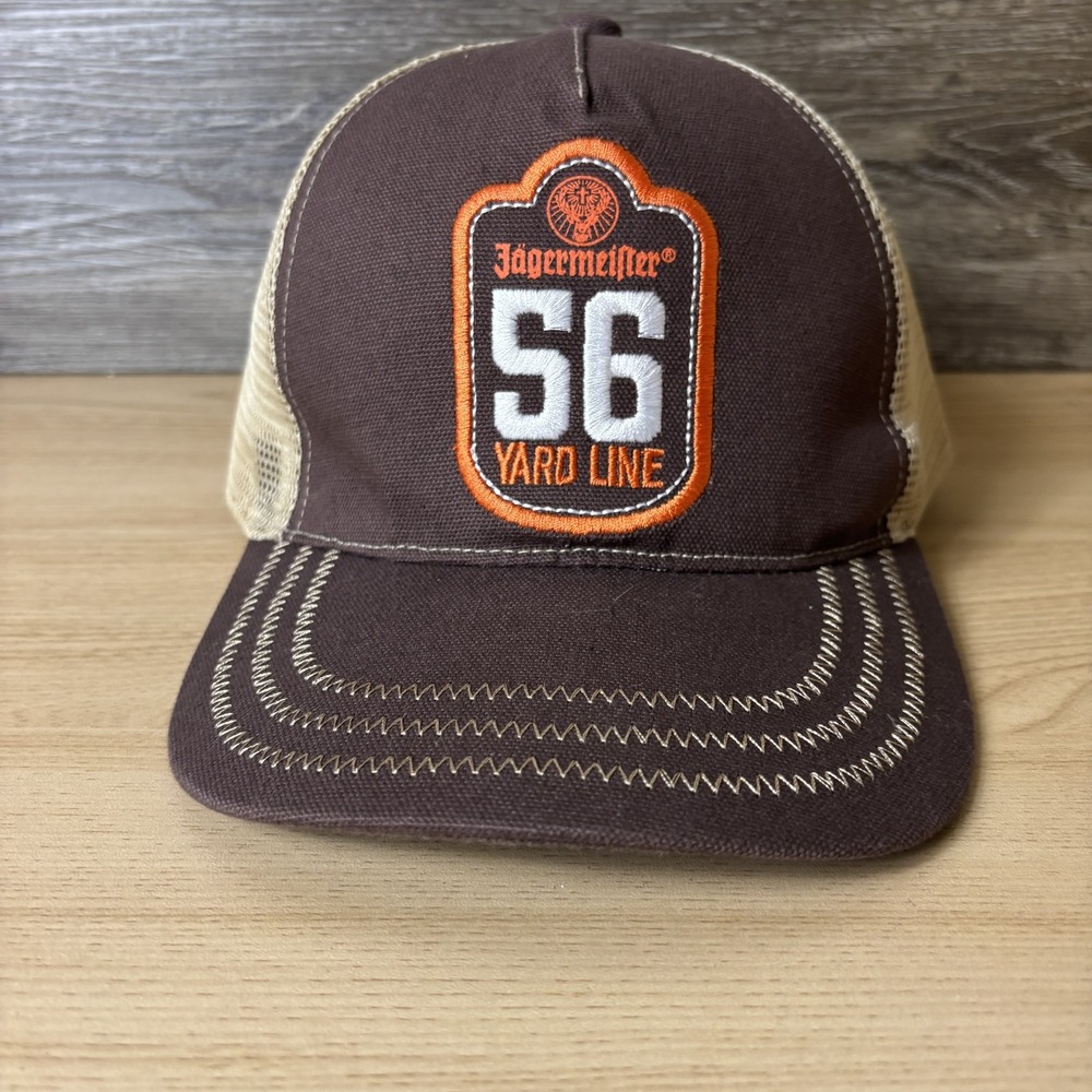 Jagermeister Hat Cap Snap Back Brown Tan Trucker Mesh Patch Yard Line 56 Mens